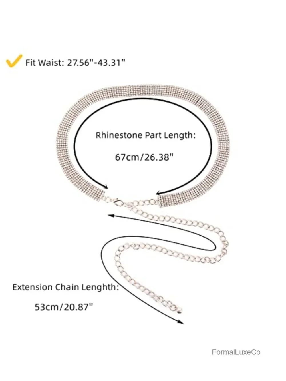 Rhinestone Chain Waist Belt for Wedding Formal Dress Sparkle Glitter